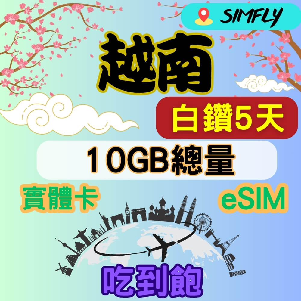 SIMFLY 越南 5天內高速10GB量到降速吃到飽