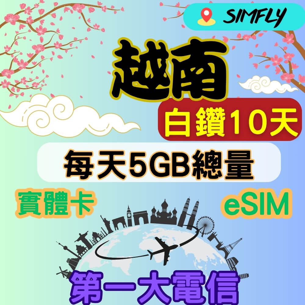 SIMFLY 越南 10天每天高速5GB大流量上網量到斷網