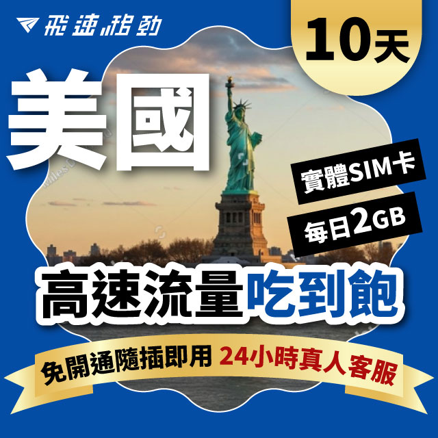 Fastmove 飛速移動 10天 美國上網卡 每日2GB高速流量吃到飽
