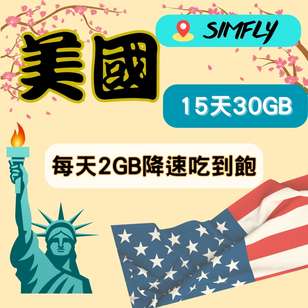 SIMFLY 【美國15天每天2GB後降速128K吃到飽】【原星光卡環遊卡系列】