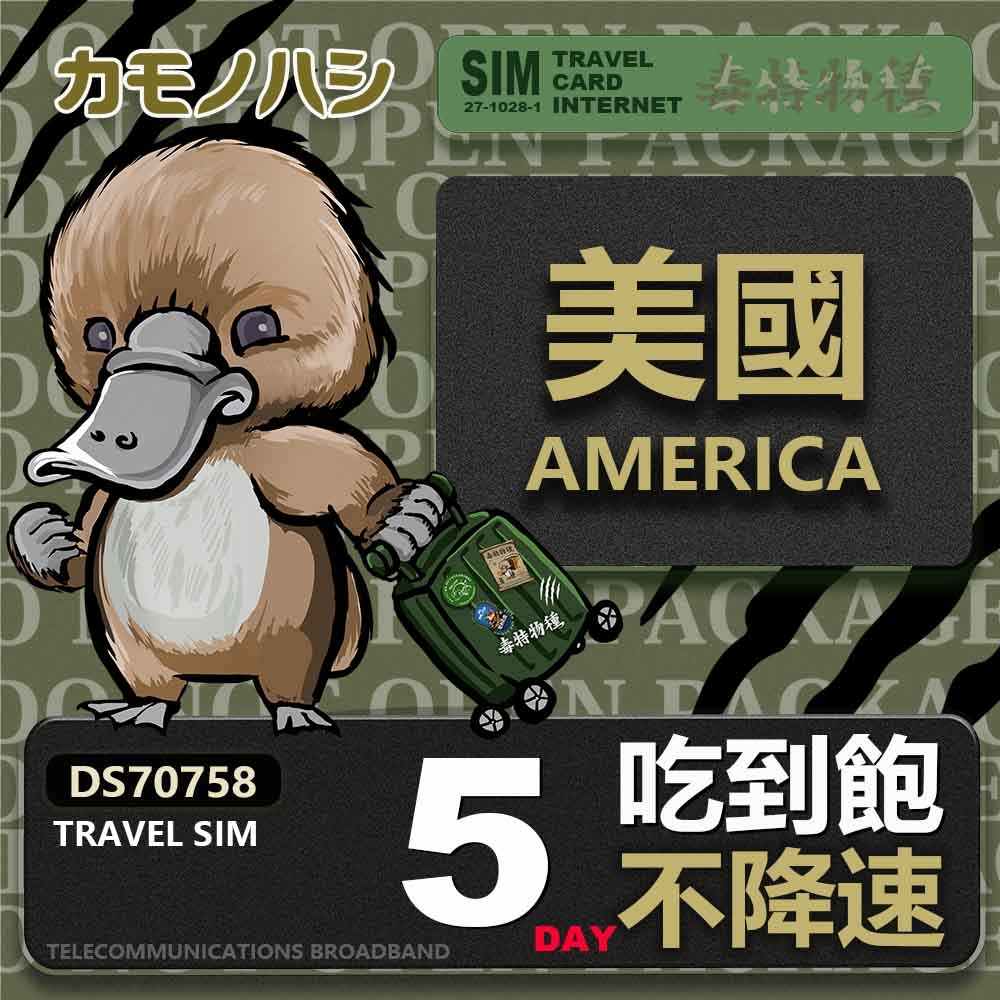 Platypus 鴨嘴獸 Travel sim 美國 5天 吃到飽不降速 上網卡