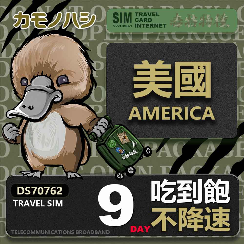 Platypus 鴨嘴獸 Travel sim 美國 9天 吃到飽不降速 上網卡