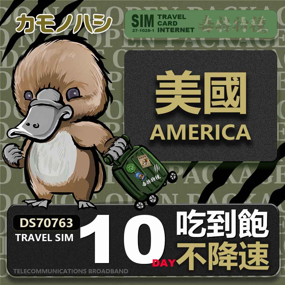 Platypus 鴨嘴獸 Travel sim 美國 10天 吃到飽不降速 上網卡