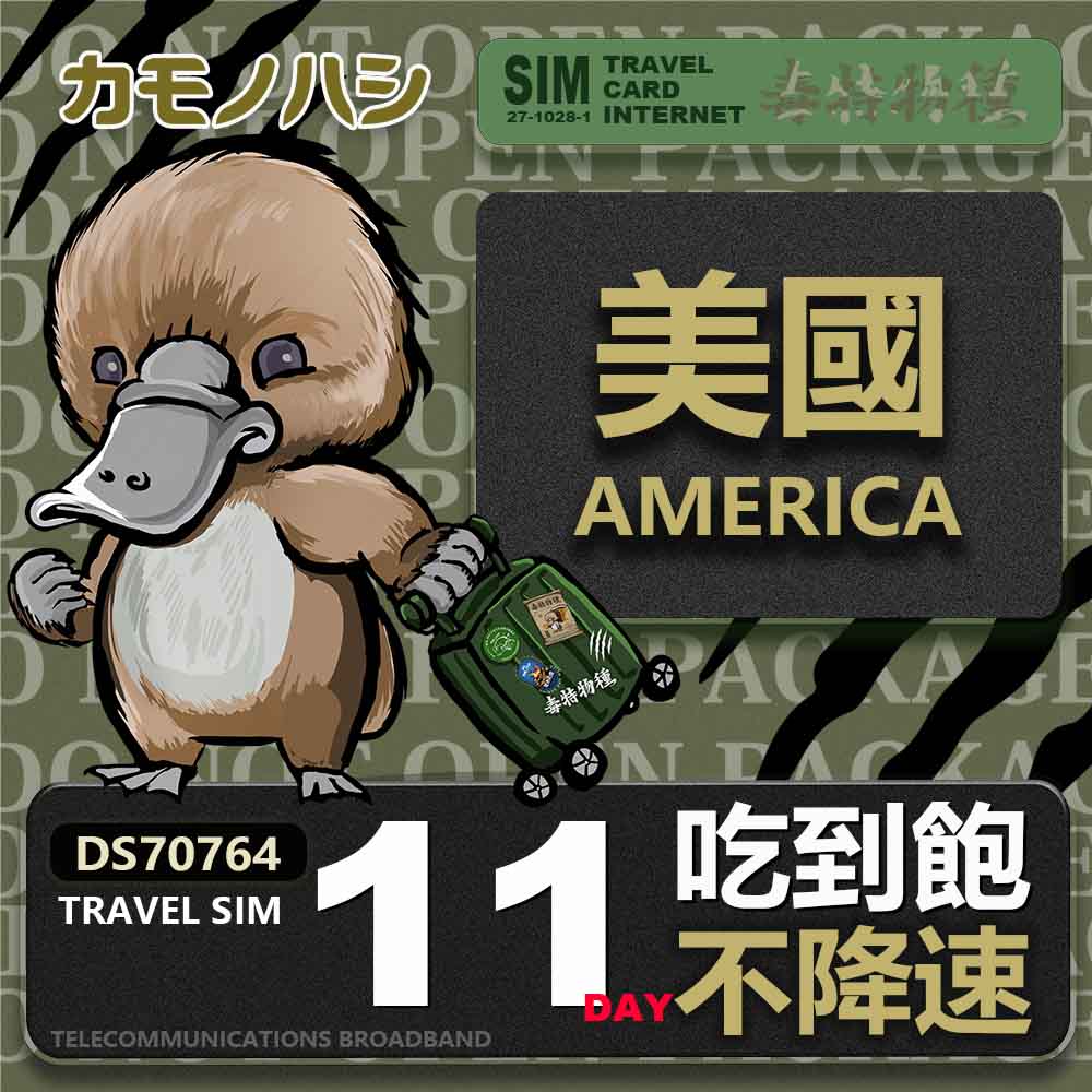 Platypus 鴨嘴獸 Travel sim 美國 11天 吃到飽不降速 上網卡
