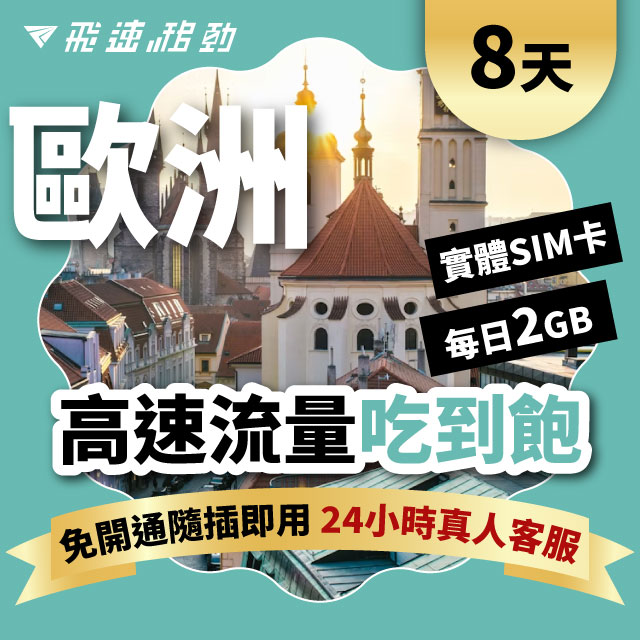 Fastmove 飛速移動 8天 歐洲上網卡 每日2GB 高速流量吃到飽