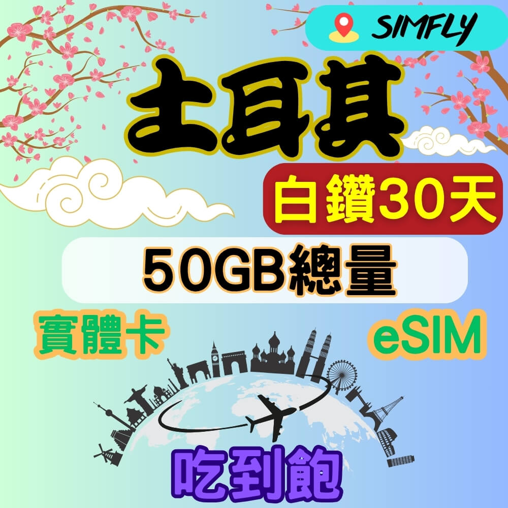 SIMFLY 土耳其 30天內高速50GB量到降速吃到飽