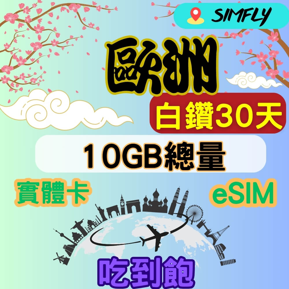 SIMFLY 歐洲31國 30天內高速10GB量到降速吃到飽
