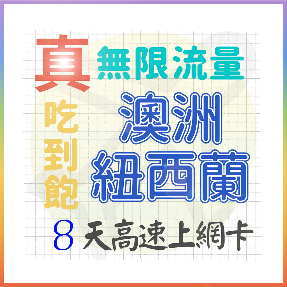 AOTEX 8天澳洲上網卡紐西蘭上網卡真無限高速流量吃到飽(手機卡SIM卡網路卡預付卡)