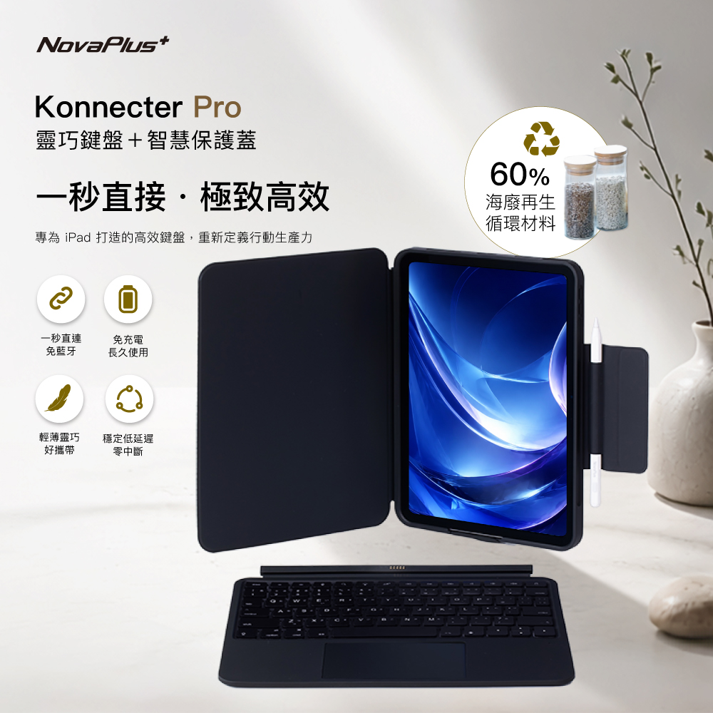 NovaPlus Konnecter Pro 靈巧iPad鍵盤保護殼 (經典黑)