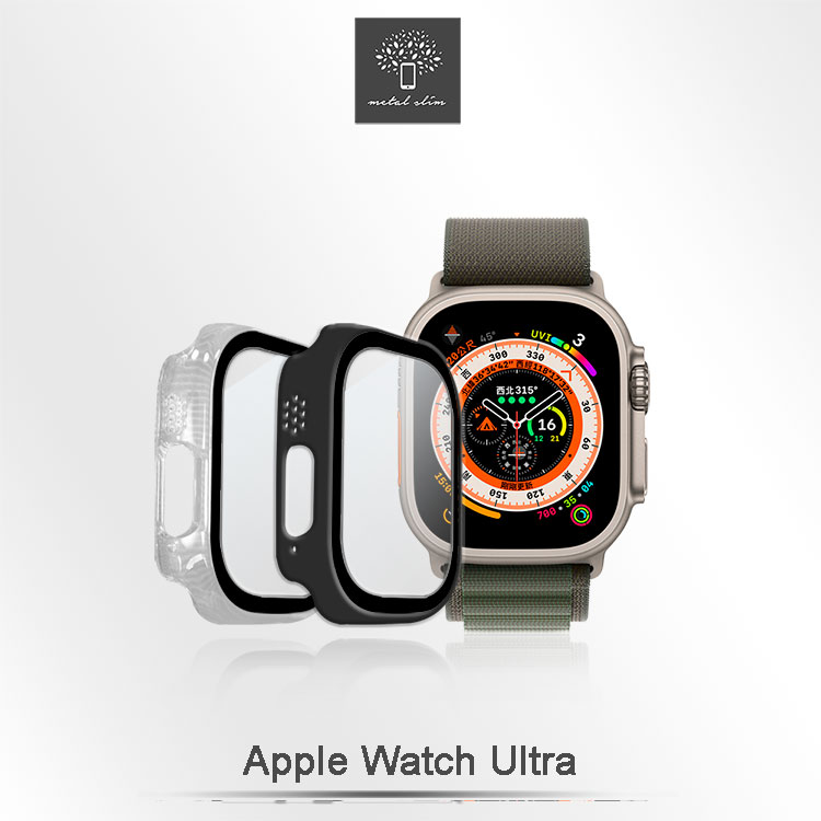 Metal-Slim Apple Watch Ultra 49mm 鋼化玻璃+PC 雙料全包覆防摔保護殼