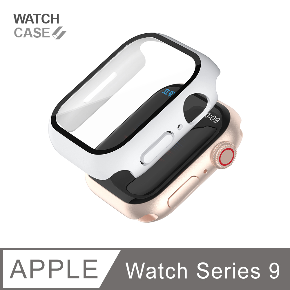 Apple Watch 9 保護殼 簡約輕薄 防撞 防摔 錶殼 鋼化玻璃 二合一 適用蘋果手錶 - 冬日白