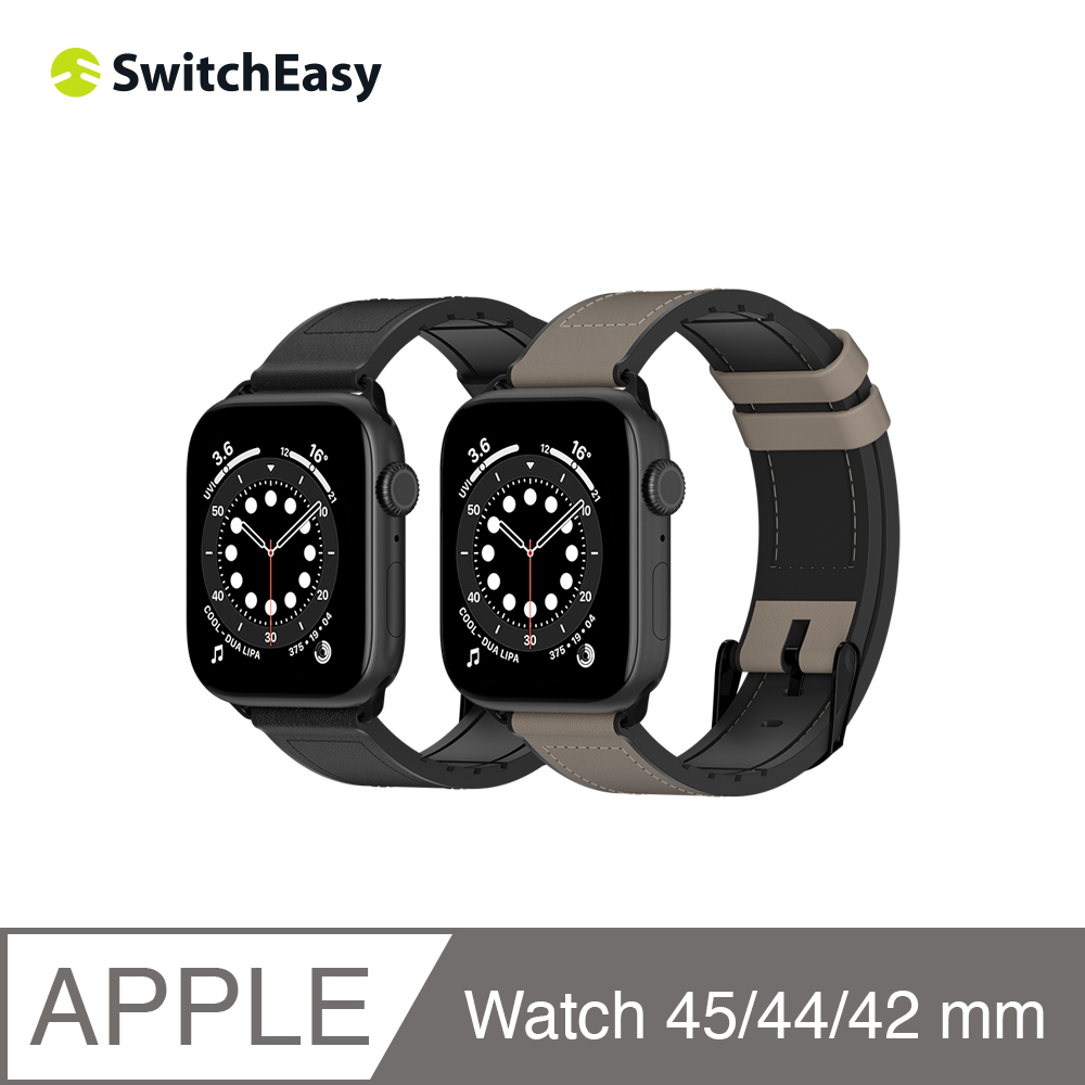 SwitchEasy 魚骨牌 Apple Watch Hybrid 矽膠真皮錶帶,黑色(44/45/46/49mm)