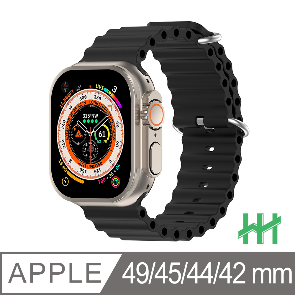 Apple 蘋果  Watch 42/44/45/49mm 可調扣環海洋矽膠錶帶(午夜色)