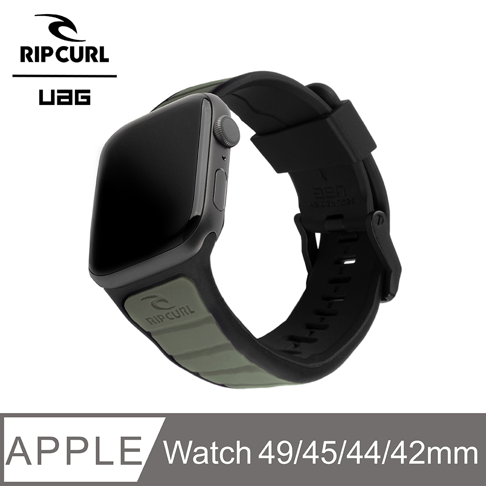 UAG  X RIP CURL Apple Watch 42/44/45/49mm 雙色矽膠運動錶帶-鈦灰黑