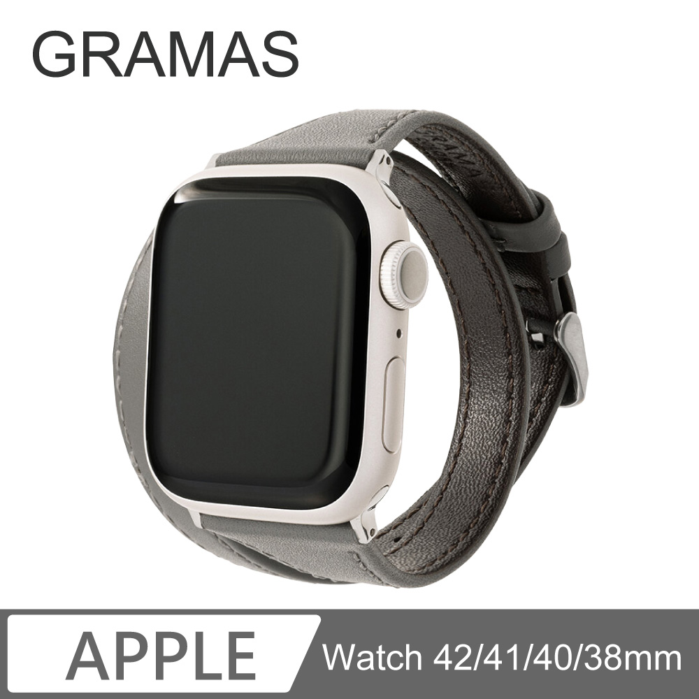 Gramas Apple Watch 38/40/41/42mm 雙重環繞仕女真皮錶帶-灰