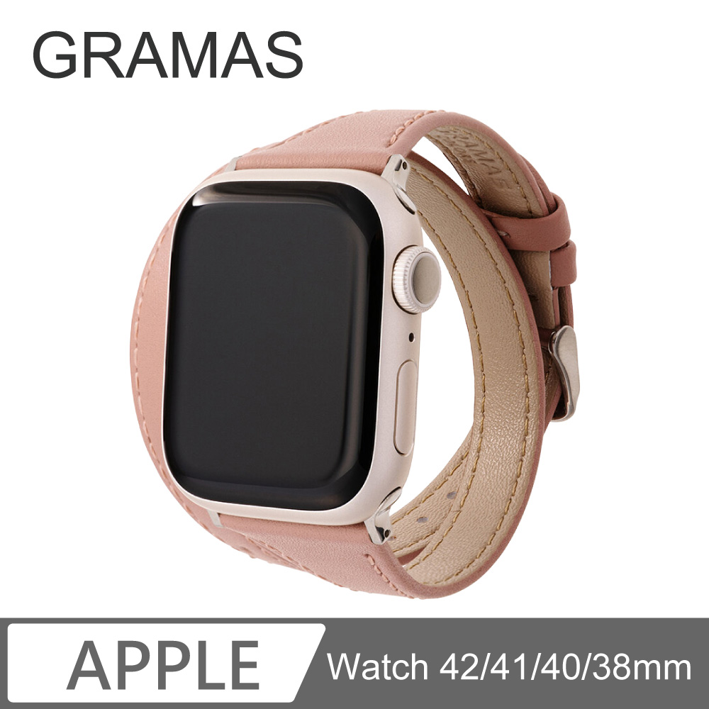 Gramas Apple Watch 38/40/41/42mm 雙重環繞仕女真皮錶帶-粉
