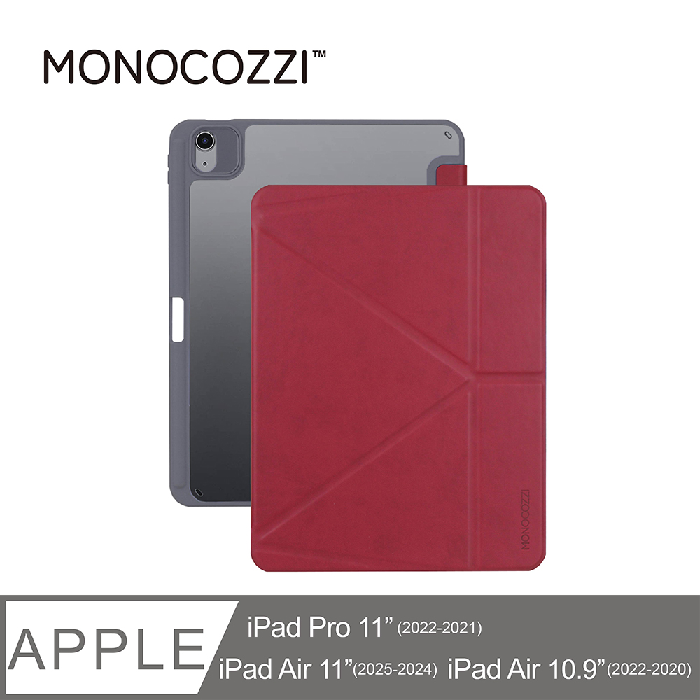 MONOCOZZI iPad Air 11(2024-2025)/10.9/Pro 11透明背板皮革保護套-酒紅