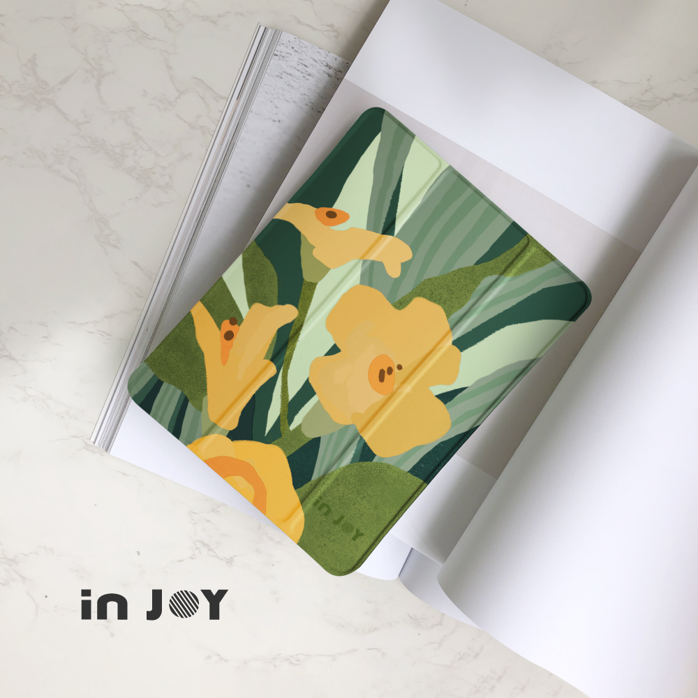 INJOY mall iPad9/iPad10/Air5/Air11/Pro11系列 深情百合花 附筆槽平板保護套