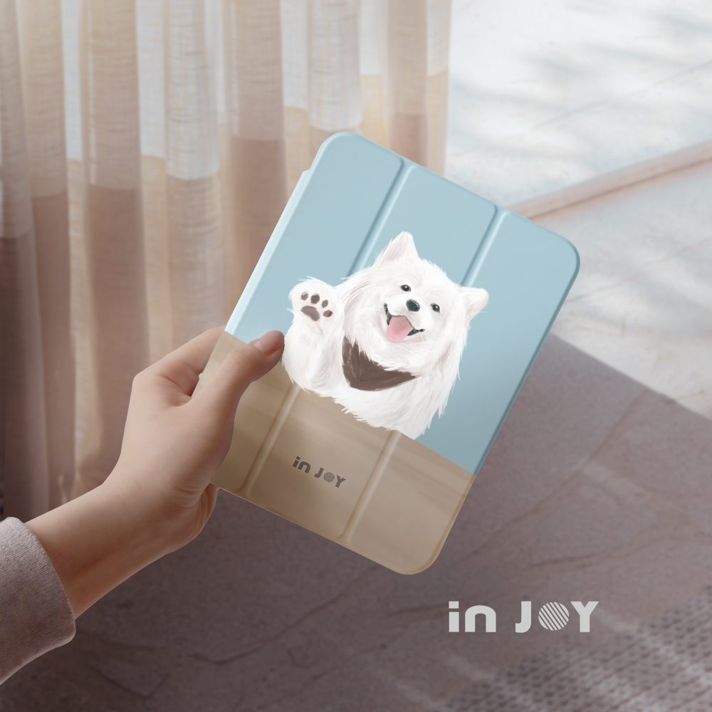 INJOY mall iPad9/iPad10/Air5/Air11/Pro11系列 笑臉天使薩摩耶犬 附筆槽平板保護套