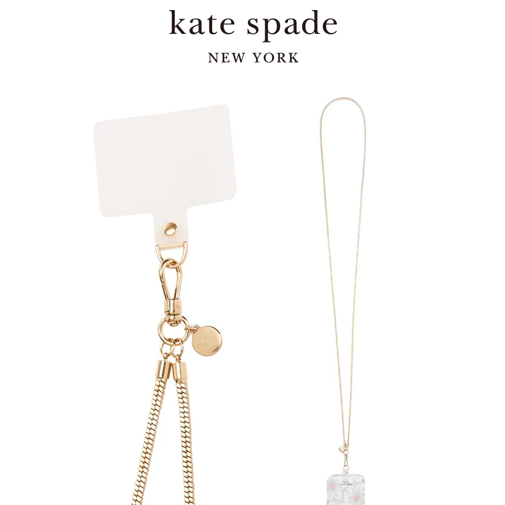 Kate Spade 精品手機斜跨鏈 金色蛇鏈