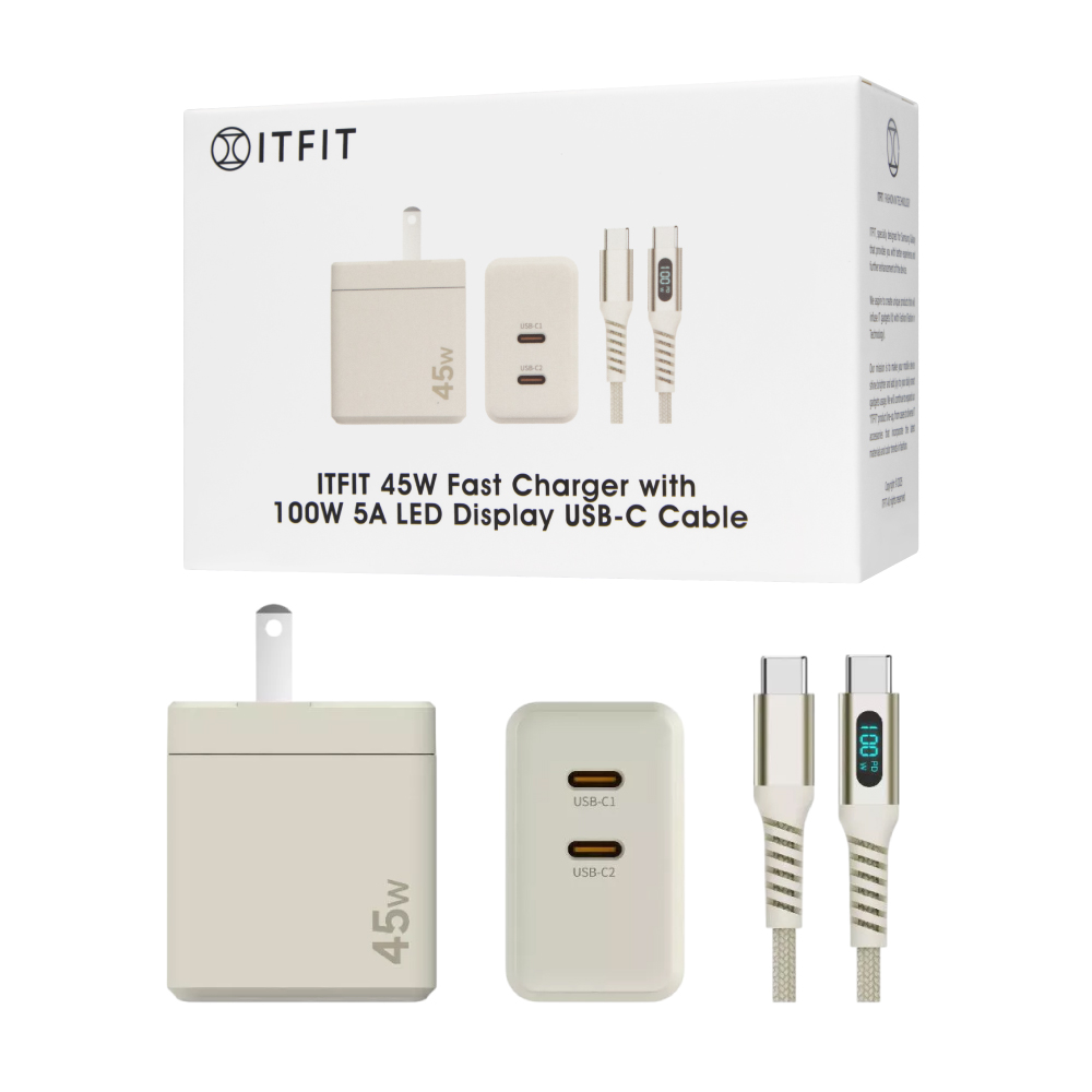 Samsung 三星 原廠 ITFIT 45W GaN雙孔+100W 5A 雙Type-C 快充組 (ITPW37BE)