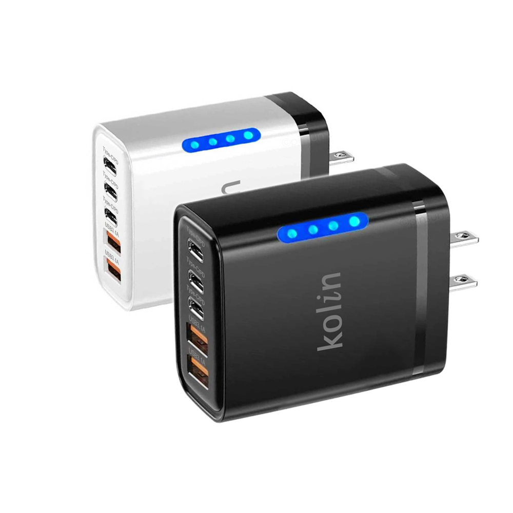 KOLIN 歌林 100W Type-c USB PD快充 5孔充電器 (QC3.0 手機快充 閃充 多孔豆腐頭 充電頭)