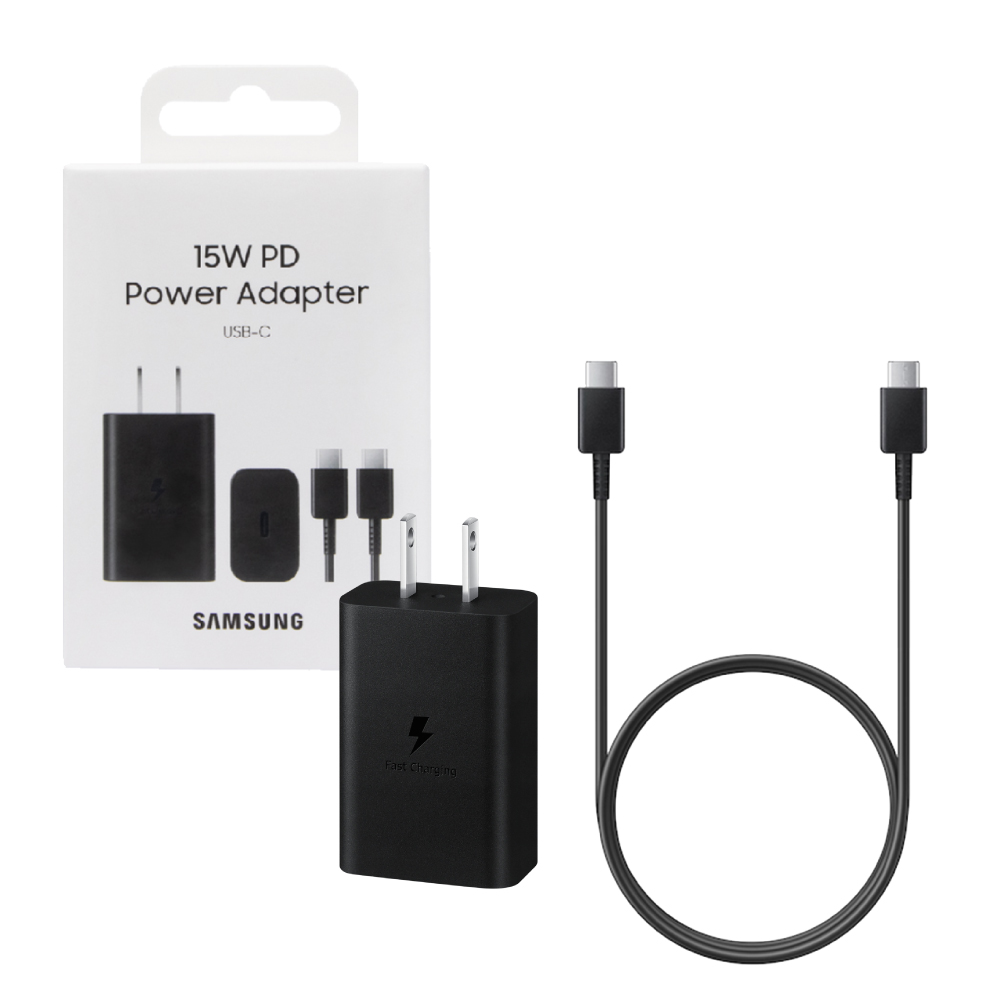 Samsung 三星 原廠 15W 快充旅充組 Type C_內含雙Type C線【EP-T1510/台灣公司貨】- 黑色