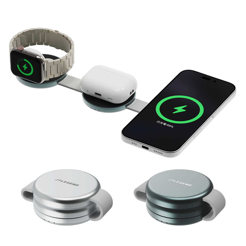 JTLEGEND Qi2 三合一 輕巧折疊馬卡龍磁吸無線充電座 ( 手機/ Apple Watch / AirPods 同時充電)
