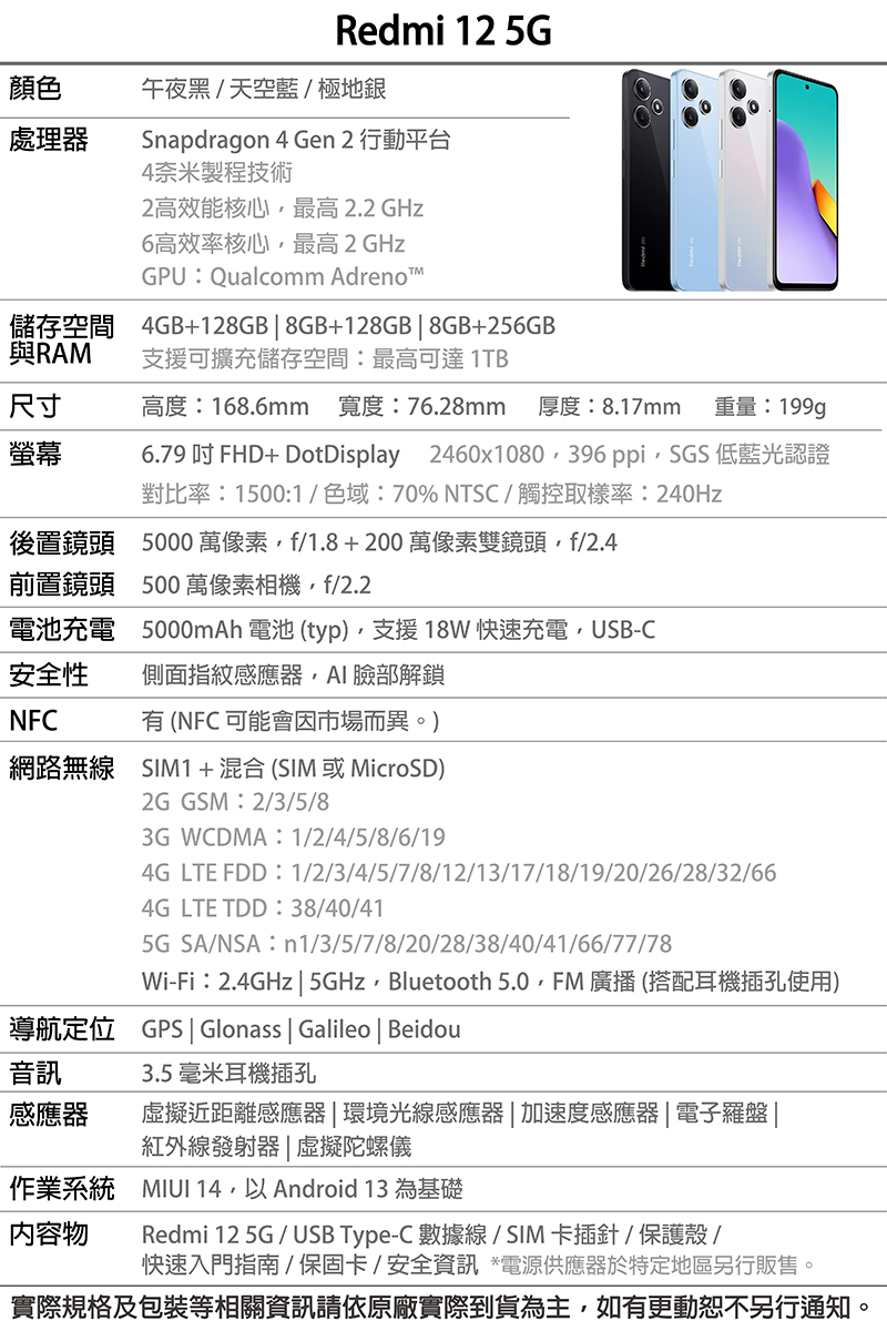 Redmi12 5G 8GB RAM 256GB ROM 2台_美品青&新品銀色 Redmi 12 5G IND (8GB RAM + 256GB Memory) - Pastel Blue