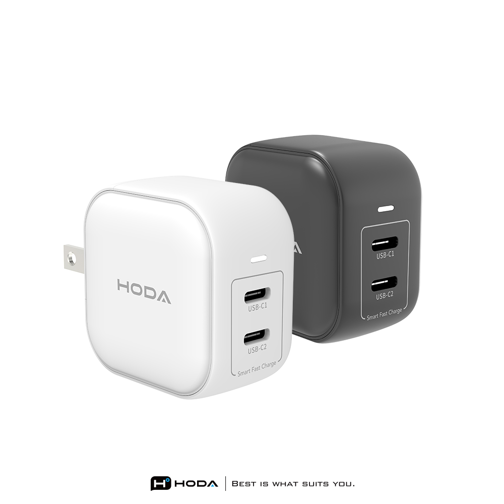 hoda 好貼 45W GaN氮化鎵智慧方型雙孔電源供應器 / 極速智能充電器