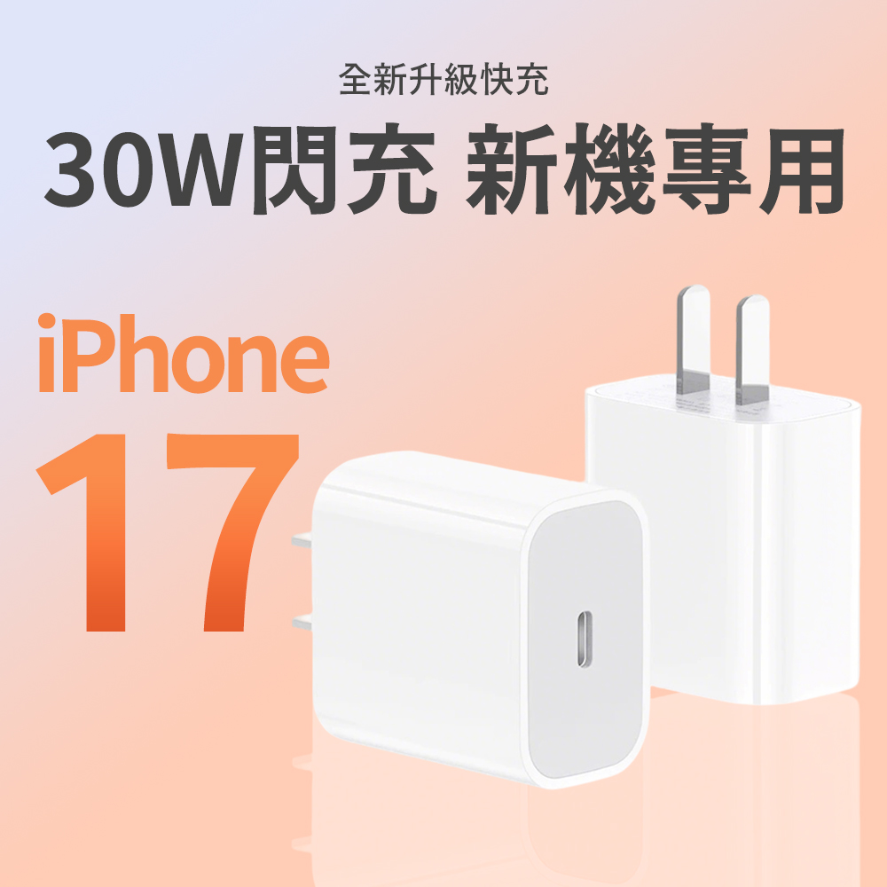 iPhone17官方同款快充頭 支援iphone8-17/安卓PD30W快充充電器 Type-C快速充電器 豆腐頭充電器 台灣現貨