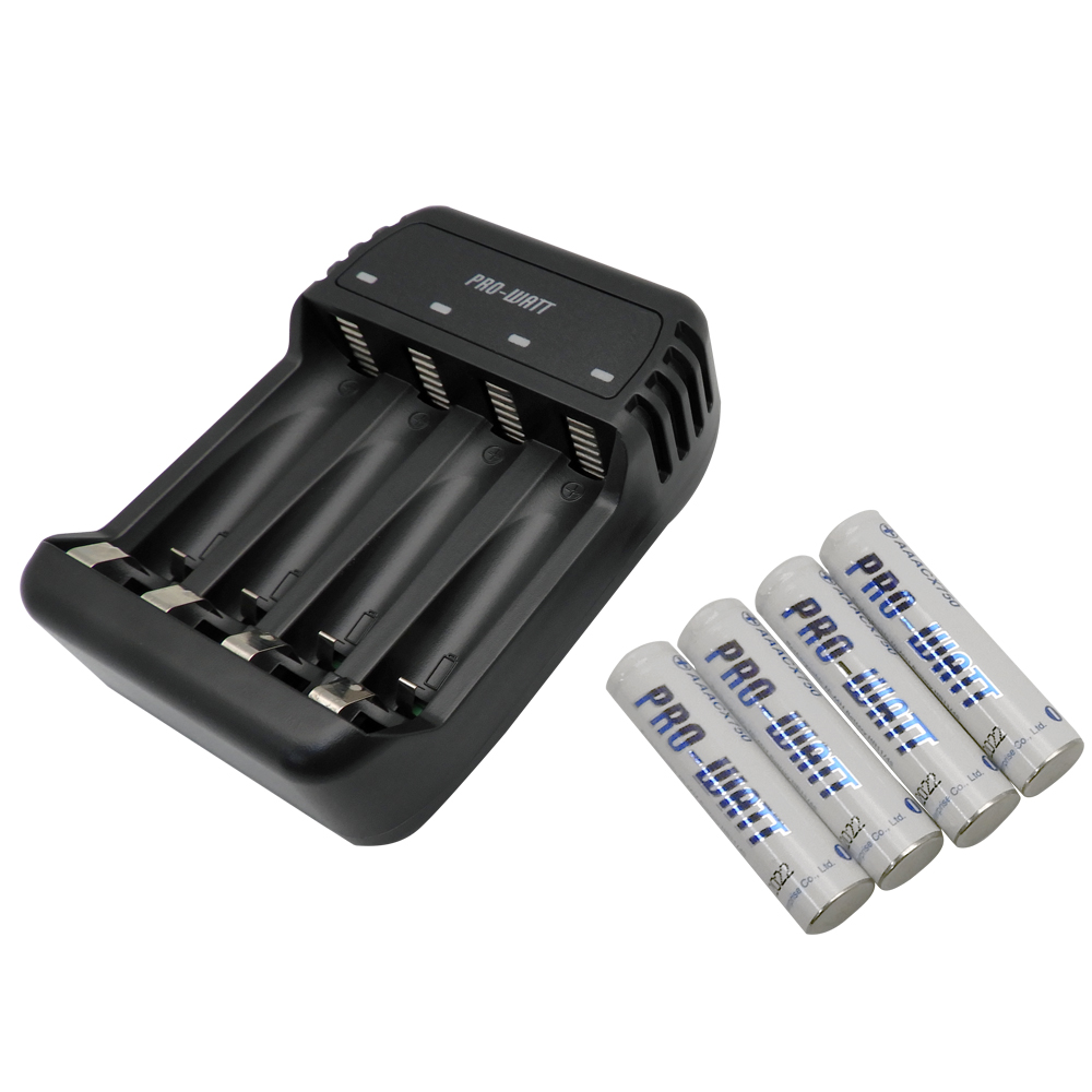 PRO-WATT ZN423E充電器+低自放電750mAh 4號AAA 4入 鎳氫電池(1.2V立即用)