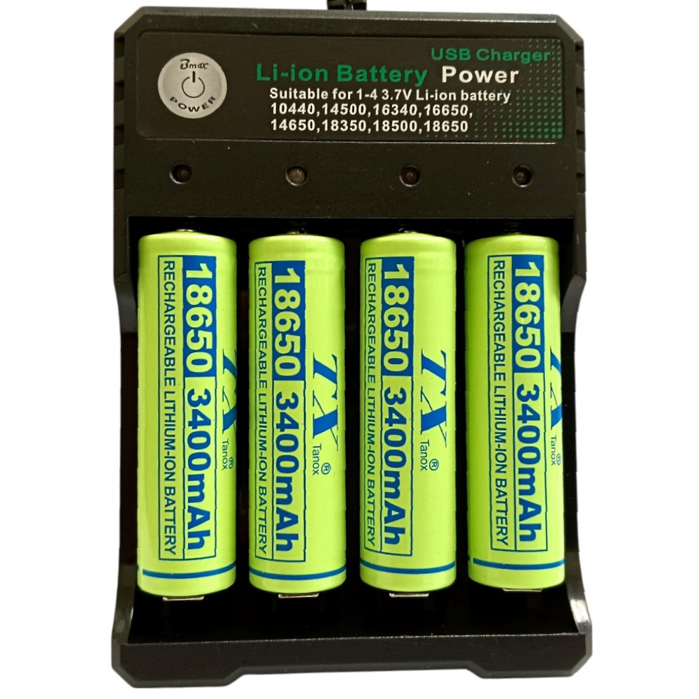 TX特林 3400mAh18650鋰充電池4入附四槽USB充電器(LI3400-4+4USB)