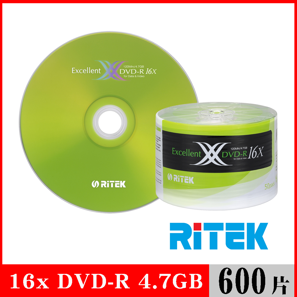 RIDATA 錸德 RITEK 16x DVD-R 4.7GB X版/600片裸裝