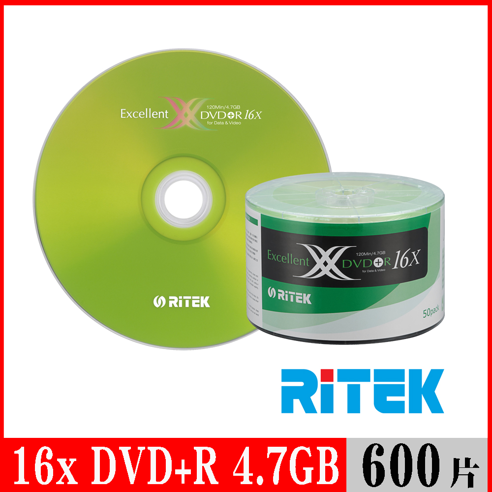 RIDATA 錸德 RITEK 16x DVD+R 4.7GB X版/600片裸裝