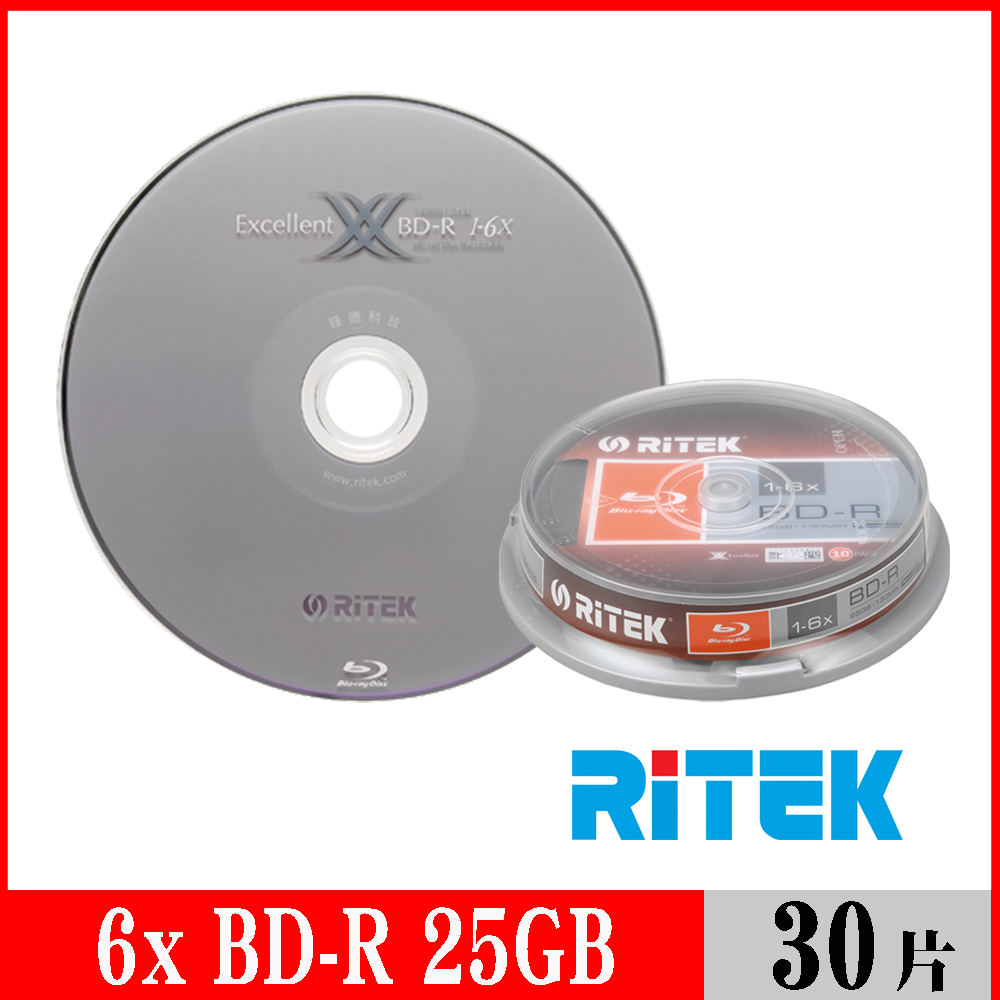 RIDATA 錸德 RITEK 6x BD-R 25GB 藍光片 X版/30片布丁桶裝