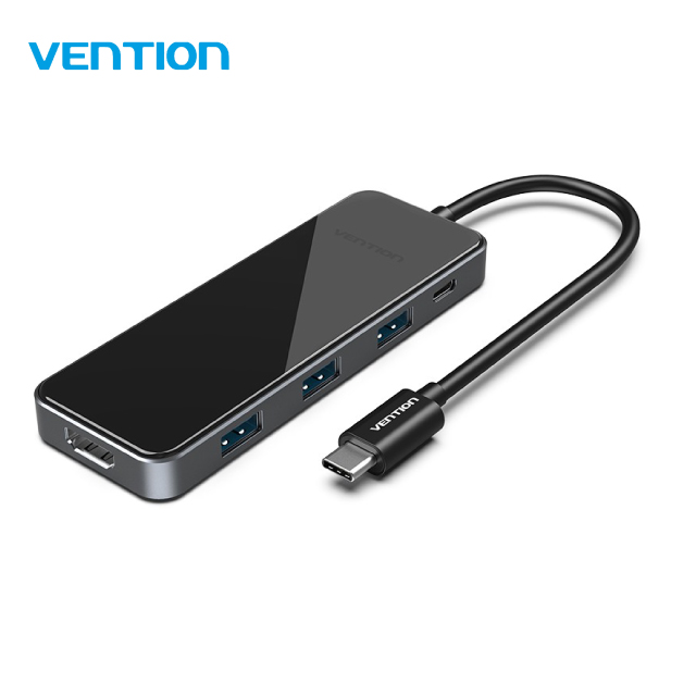 VENTION 威迅 THP系列 Type-C轉HDMI+USB3.0*3+PD 5in1多功能HUB 15CM 4K高清外接螢幕 3孔USB3.05Gbps傳輸 100W大功率PD快充