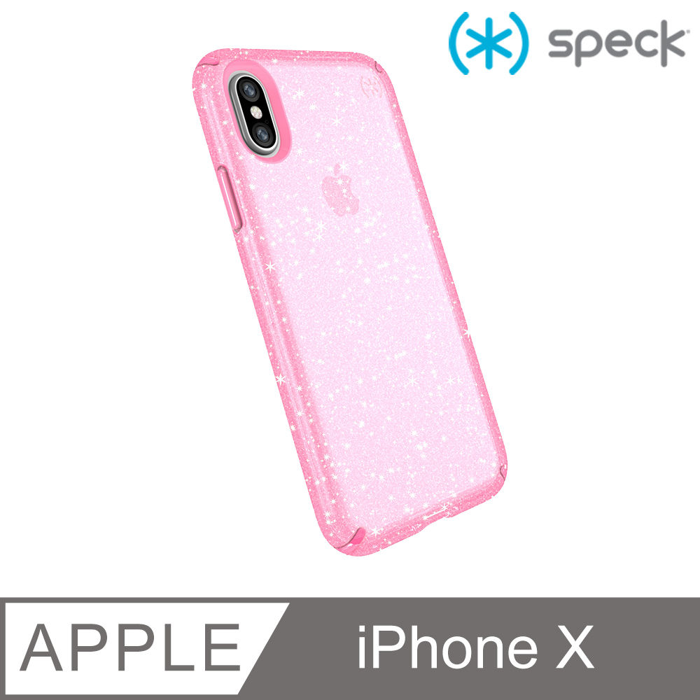 Speck Presidio Clear+Glitter iPhone X/Xs 透色+金色玻璃水晶防摔保護殼-玫瑰粉