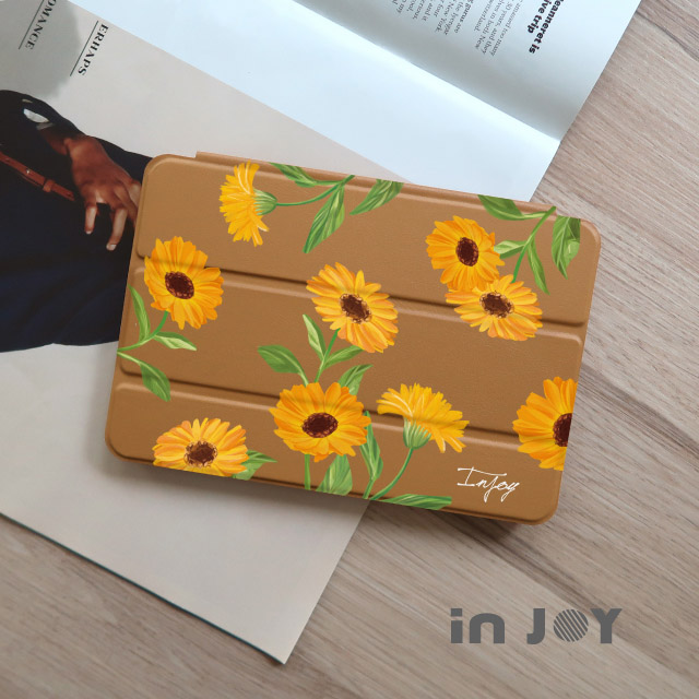 INJOY mall iPad 2/3/4 系列 Smart cover皮革平板保護套 無筆槽 溫柔金盞花款