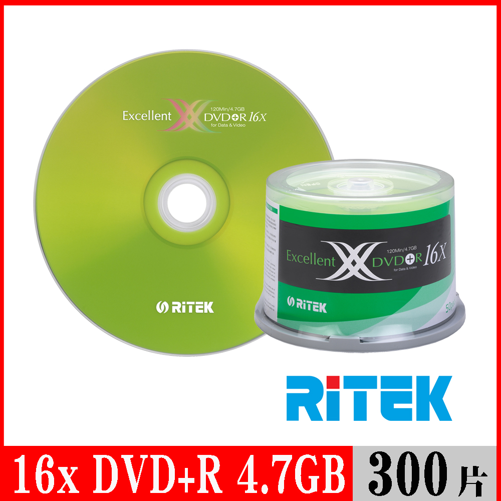 RIDATA 錸德 RITEK 16x DVD+R 4.7GB X版/300片布丁桶裝