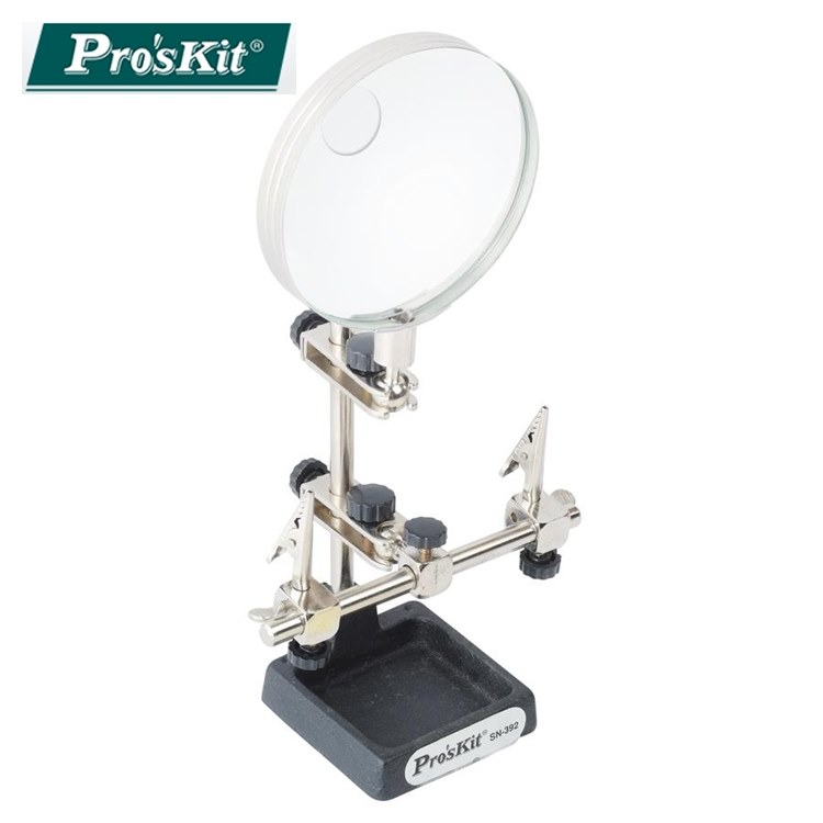 ProsKit 寶工 90mm壓克力凸透鏡母鏡2.5倍放大鏡+4.5倍子鏡座SN-392(多方向輔助夾;鑄鋼底座)適焊接實驗室珠寶精密作業