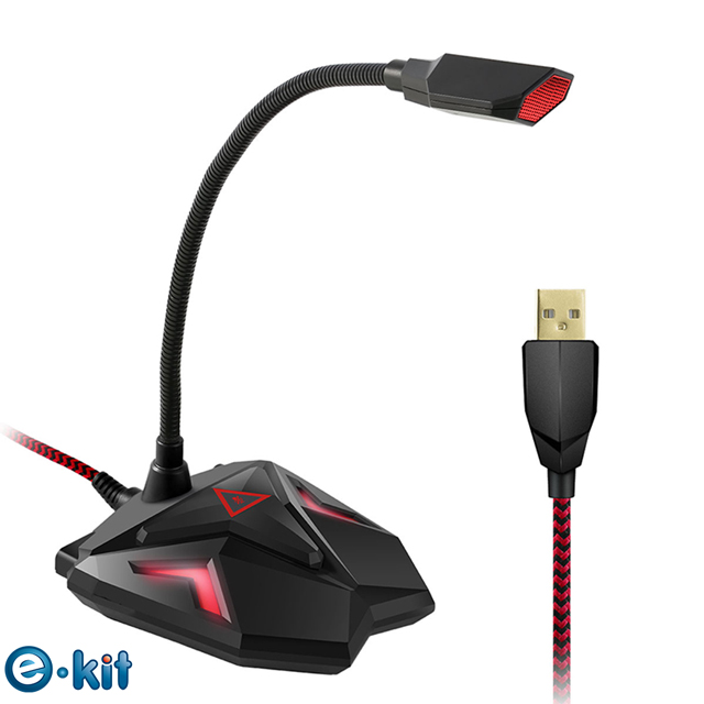 e-Kit 逸奇 USB電競款黑紅造型編織線麥克風+獨立耳機孔 MIC-G05（其他規格）