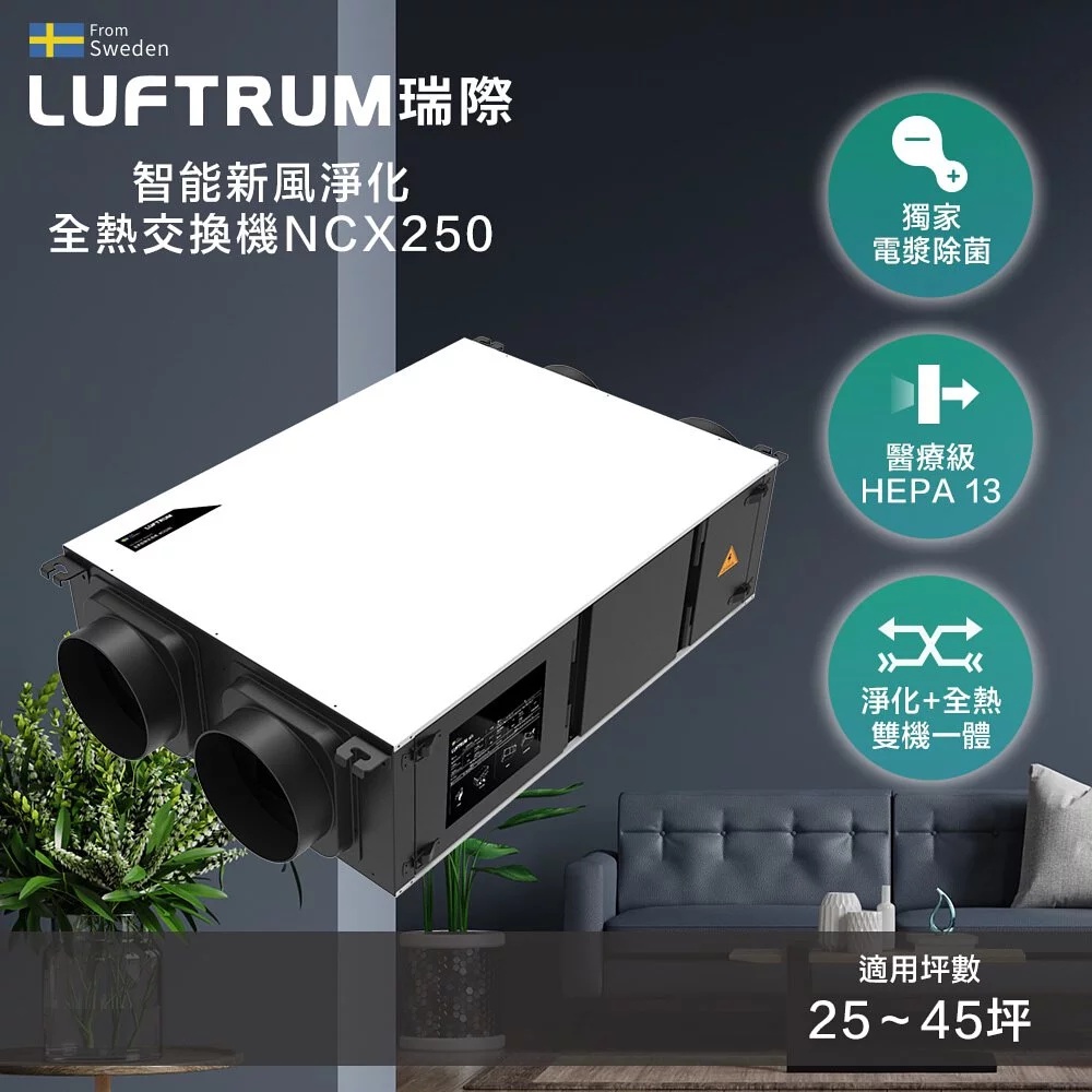 LUFTRUM 瑞際 瑞際 智能新風淨化全熱交換機NCX250 (新屋通風防疫 除菌淨化 首選)