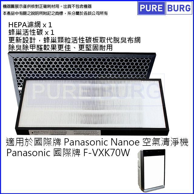 Panasonic 國際牌 適用【15坪F-VXK70W F-VC70XK F-VXJ70】HEPA空氣濾網組+活性碳