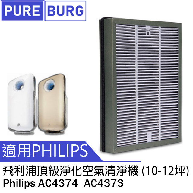 PUREBURG 適用Philips飛利浦【AC4374 AC4373】頂級空氣清淨機複合式2合1活性碳HEPA濾網