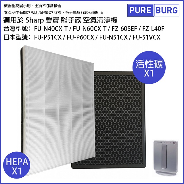 SHARP 夏普 適用 FU-N40CX-T FU-N60CX-T FZ-60SEF空氣清淨機HEPA濾網芯+活性碳