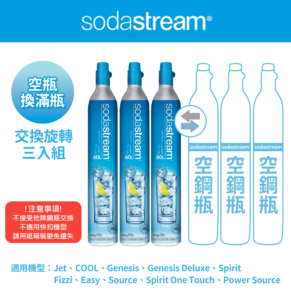 【交換鋼瓶】 CO2交換旋轉鋼瓶425g-3入組(您須有3支空鋼瓶 僅適用旋轉機種)