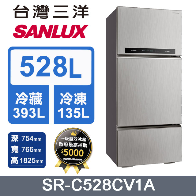 【台灣三洋Sanlux】528L 變頻三門冰箱SR-C528CV1A