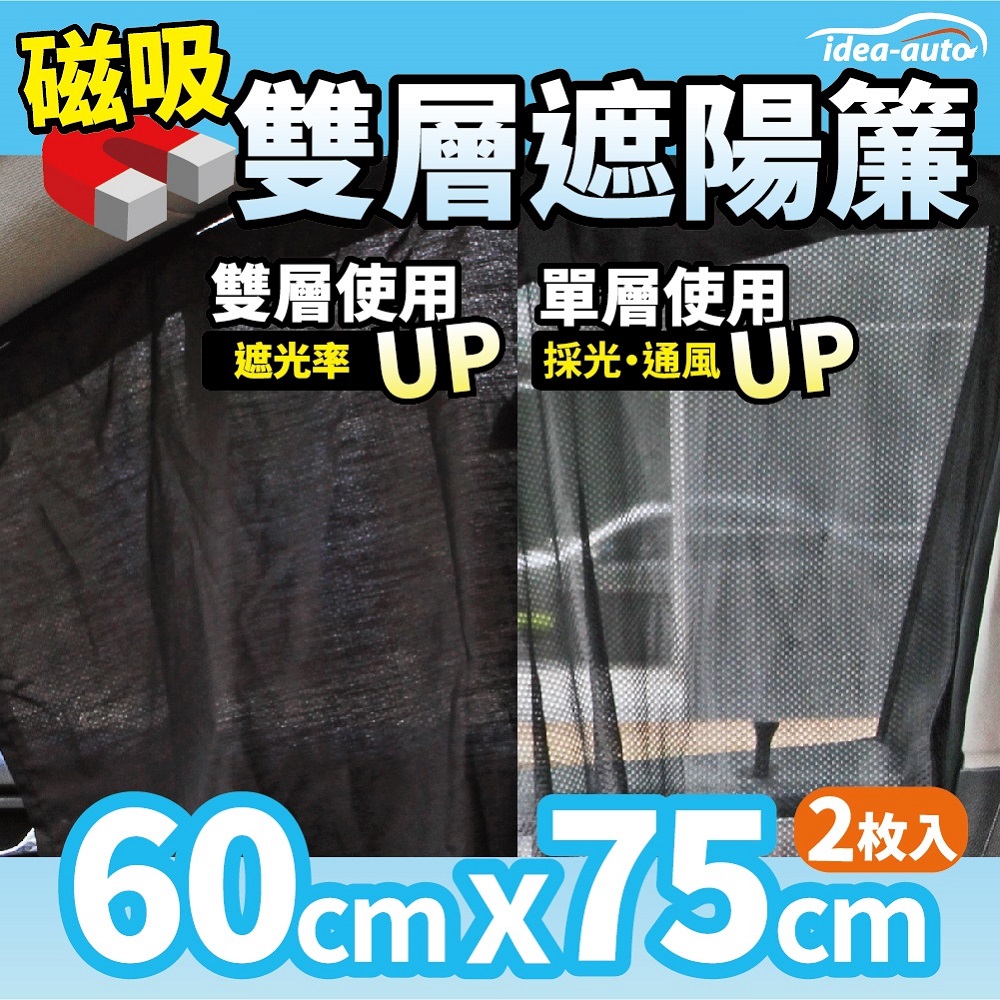 idea auto 日本【idea-auto】日式專利雙層磁吸遮陽簾2入/1組 網眼布 防曬 抗UV紫外線 透氣遮陽 汽車防曬