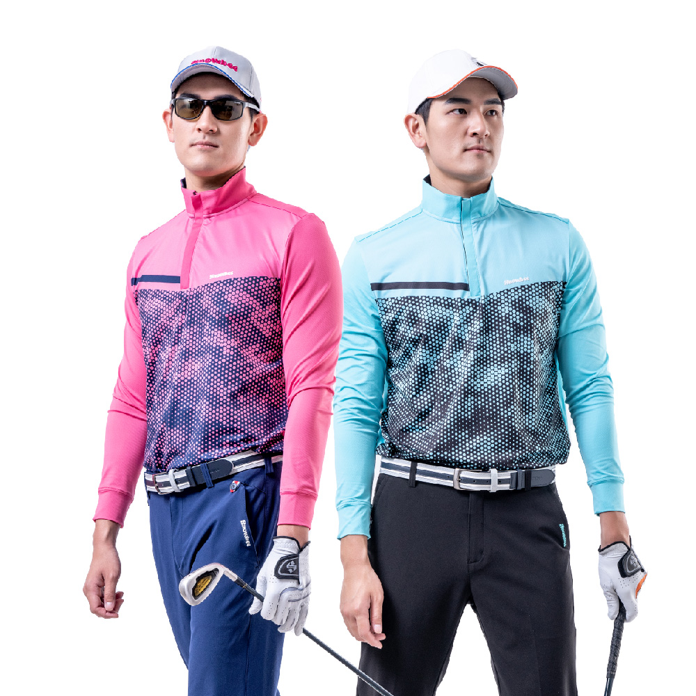 男款吸濕排汗迷彩長袖立領拉鍊衫Polo衫(吸濕排汗高爾夫球衫 golf)